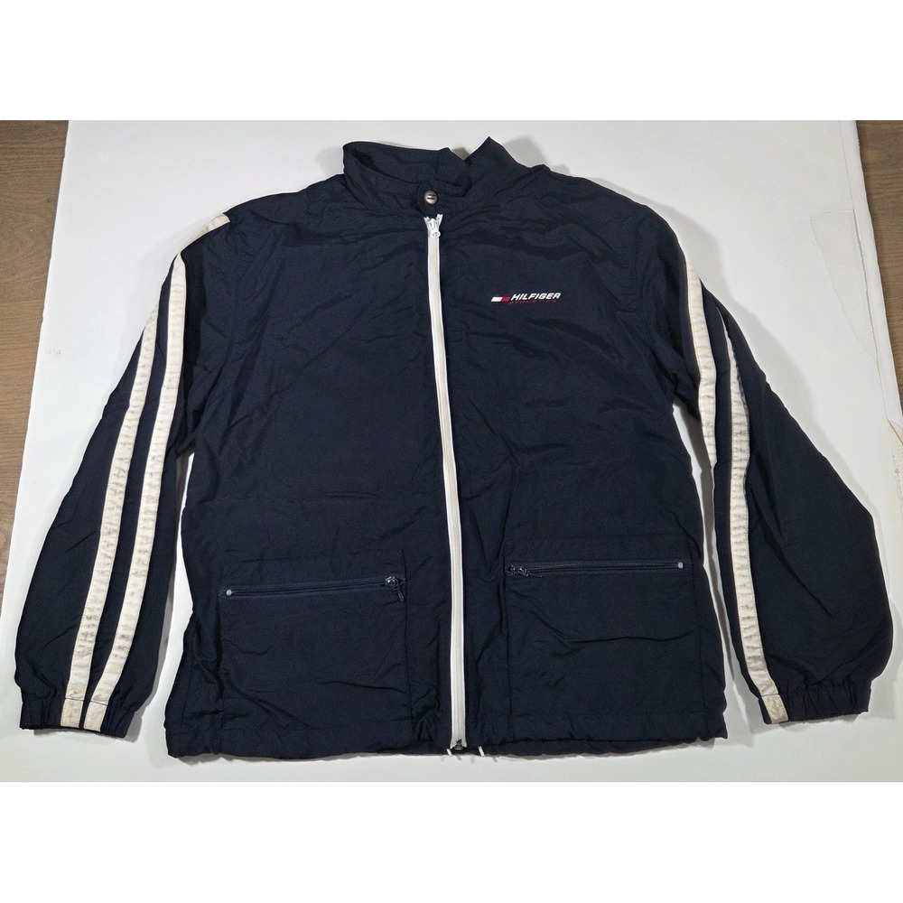 Vintage Tommy Hilfiger Athletics Navy Blue Windbreaker Jacket Mens Large L 90s